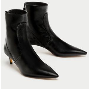 Zara Leather Heel Ankle Boots